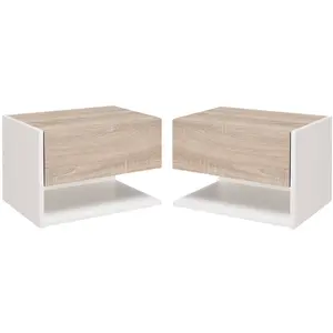HOMCOM Lot de 2 tables de chevet murales aspect chêne clair blanc pas cher