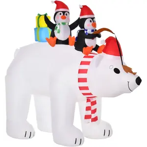 HOMCOM Ours Polaire Gonflable de Noël avec Lumières LED 206cm Décorati...