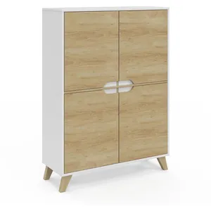 ID MARKET Meuble de rangement 4 portes helsinki scandinave blanc et bois