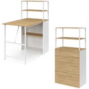 ID MARKET Bureau bibliothèque pliable ray plateau rabattable bois façon hêtre et blanc