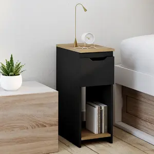 Comparateur de prix : IDMARKET Lot De 2 Tables De Chevet Anouk 1 Tiroir Avec Niche Noir Et Bois
