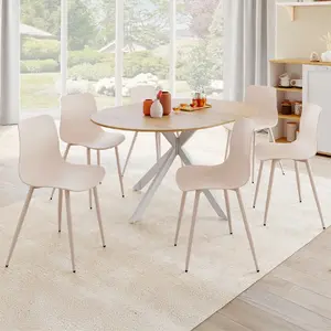 ID MARKET Lot de 6 chaises en polypropylène kiara beige avec pieds en métal pas cher
