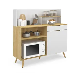 IDMarket Buffet Bas De Cuisine Hêtre Et Blanc pas cher