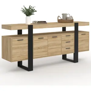 Comparateur de prix : IDMARKET Buffet 180 cm PHOENIX XXL 4 portes et 3 tiroirs bois et noir