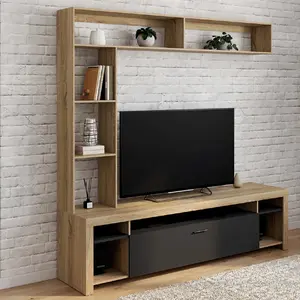 Comparateur de prix : ID Market Ensemble meuble TV et étagères 170 cm MALO bois et placard noir