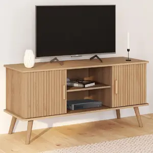 IDMARKET Meuble TV 110 cm JULIETTE 2 portes effet lattes pas cher