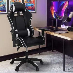 IDMARKET Fauteuil gamer noir et blanc réglable et inclinable accoudoirs pivotants pas cher