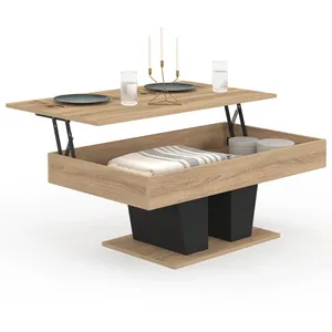 Comparateur de prix : IDMarket Table Basse Plateau Relevable Rectangulaire Eliad Bois Et Noir