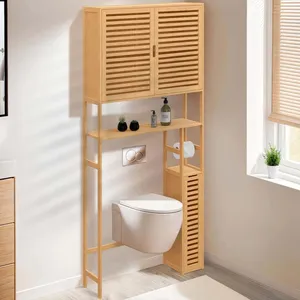 IDMARKET Meuble WC 3 en 1 avec armoires de rangement bambou BEA pas cher