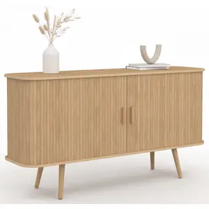 Comparateur de prix : IDMARKET Buffet 140 cm ROMIE effet lattes 2 portes coulissantes
