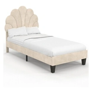 IDMarket Lit simple coquillage 90 x 190 cm amanda avec sommier velours beige pas cher