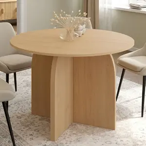 Idmarket Table À Manger Fixe Ronde Aby 6 Personnes Bois Effet Hêtre 110 Cm pas cher