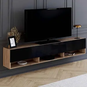Comparateur de prix : IDMARKET Meuble TV 180 cm suspendu ELIO 2 portes avec étagère bois et noir