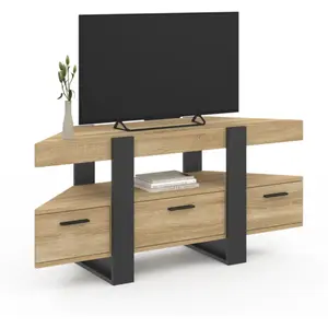 ID MARKET Meuble tv 110 cm d'angle phoenix avec tiroir bois et noir pas cher