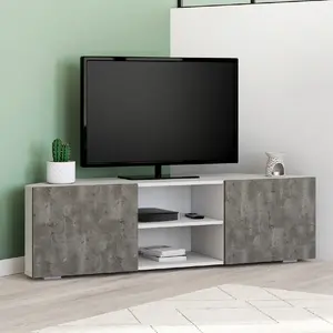 IDMARKET Meuble TV 110 cm d'angle ELI blanc portes effet béton pas cher