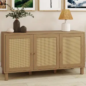 Comparateur de prix : IDMARKET Buffet bas vintage 113 cm hanae 3 portes effet naturel cannage