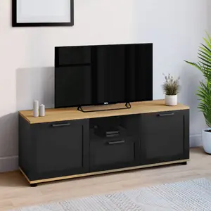 Comparateur de prix : IDMARKET Meuble TV 110 cm VITO avec tiroir et niche noir et bois