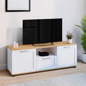 Comparateur de prix : IDMARKET Meuble TV 110 cm VITO avec tiroir et niche blanc et bois