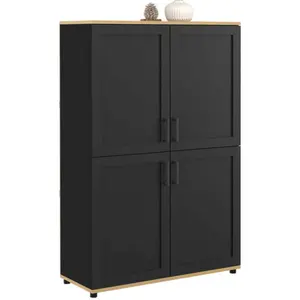 IDMARKET Buffet haut H. 125 cm VITO 4 portes noir et bois pas cher