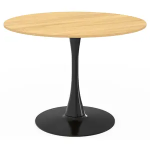 IDMARKET Table à manger ronde 100 cm bois et noir 4 personnes pied tulipe