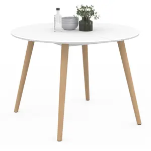 Comparateur de prix : IDMARKET Table à manger fixe ronde angela 4-6 personnes blanc pieds bois 110 cm