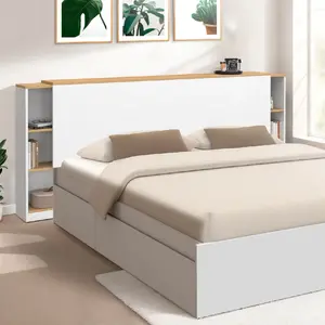 Comparateur de prix : IDMARKET Tête de lit sur pied extensible blanc et façon bois avec chevets