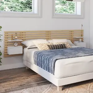 Comparateur de prix : IDMARKET Tête de lit 240 cm en lattes de bois avec chevets et étagères blanches