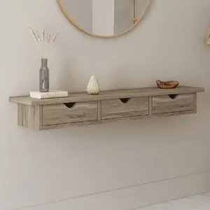 IDMARKET Etagère murale console d'entrée LISE 3 tiroirs façon hêtre pas cher
