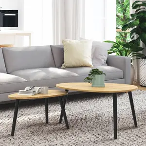 Comparateur de prix : IDMARKET Lot de 2 tables basses gigognes GAIA bois et pieds noirs scandinave