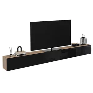 IDMarket Meuble TV 300 cm suspendu ELIO 3 portes bois et noir