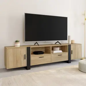 Comparateur de prix : Meuble tv 200 cm phoenix 2 portes 2 tiroirs bois et noir