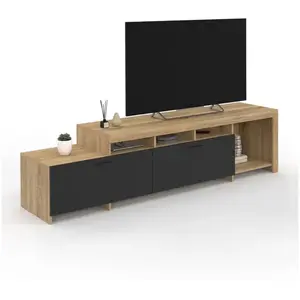 Comparateur de prix : IDMarket Meuble Tv 180 Cm Malo Bois Et Placards Noirs