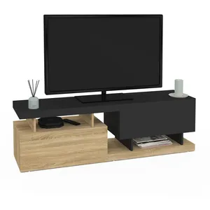Meuble tv 140 cm angulo 2 portes effet bois et noir pas cher