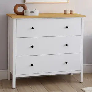 Comparateur de prix : IDMarket Commode 3 Tiroirs Achille 80 Cm Bois Blanc Plateau Bois