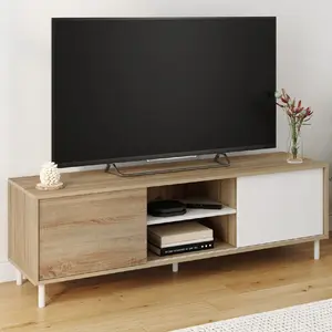 Comparateur de prix : IDMarket Meuble TV 140 cm EASY montage sans outils 2 portes coulissant...