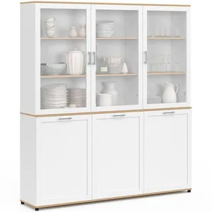 IDMARKET Buffet vaisselier 160 cm VITO meuble de cuisine 6 portes blanc et bois pas cher