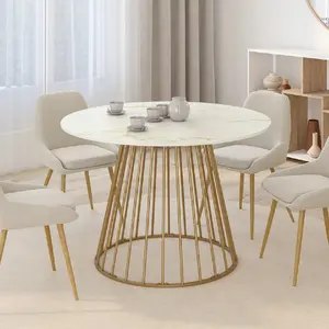 Table à manger ronde yuna 6 personnes pied filaire laiton et plateau e... pas cher