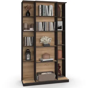 Comparateur de prix : Bibliothèque coulissante alphonse 5 niveaux 15 niches bois et noir