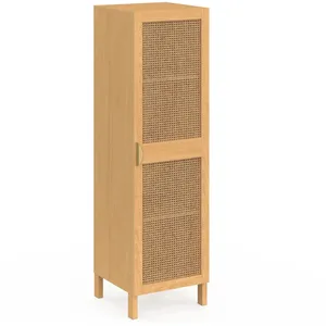 Comparateur de prix : IDMarket Armoire de rangement EDHEN 1 porte 3 étagères bois et cannage