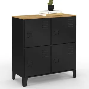 Buffet d'appoint casier 70 cm ester 4 portes en métal noir plateau boi... pas cher