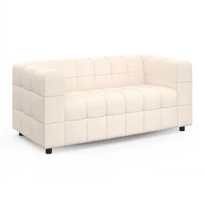 IDMarket Canapé Droit 2 Places Capitonné Amance En Tissu Bouclette Beige