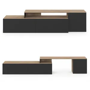 Comparateur de prix : IDMarket Meuble TV 180-240 cm modulable d'angle BASILE rotatif bois et noir