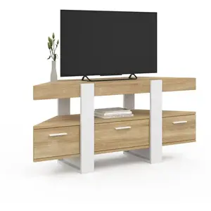 Meuble tv 110 cm d'angle phoenix avec tiroir bois et blanc pas cher