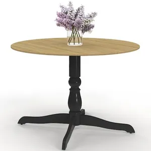Table à manger ronde 4-6 personnes 110cm bois façon hêtre et noir pas cher