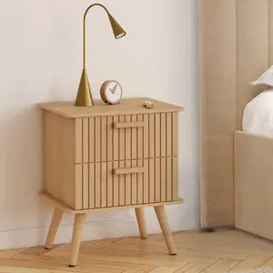 Comparateur de prix : Lot de 2 tables de chevet JULIETTE 2 tiroirs effet lattes tasseau bois
