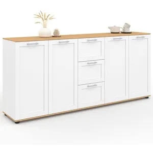 IDMARKET Buffet 180 cm VITO XXL 4 portes avec 3 tiroirs bois et blanc pas cher