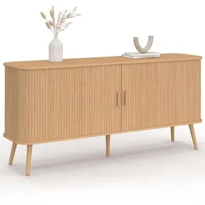 IDMARKET Buffet 160 cm 2 portes coulissantes lattes tasseau bois coloris chêne pas cher