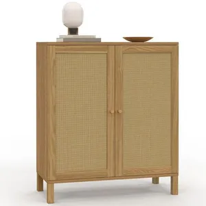 Buffet d'appoint vintage 2 portes 70 cm hanae effet naturel cannage