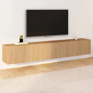 Comparateur de prix : IDMARKET Meuble TV 180 cm suspendu JULIETTE lattes tasseau bois coloris chêne