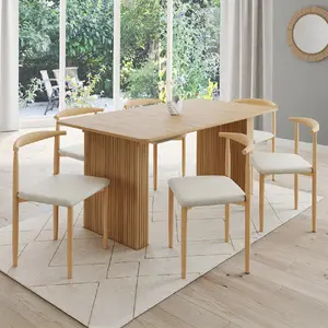 IDMarket Lot de 6 chaises NOE en imitation bois et assise en tissu bei...
